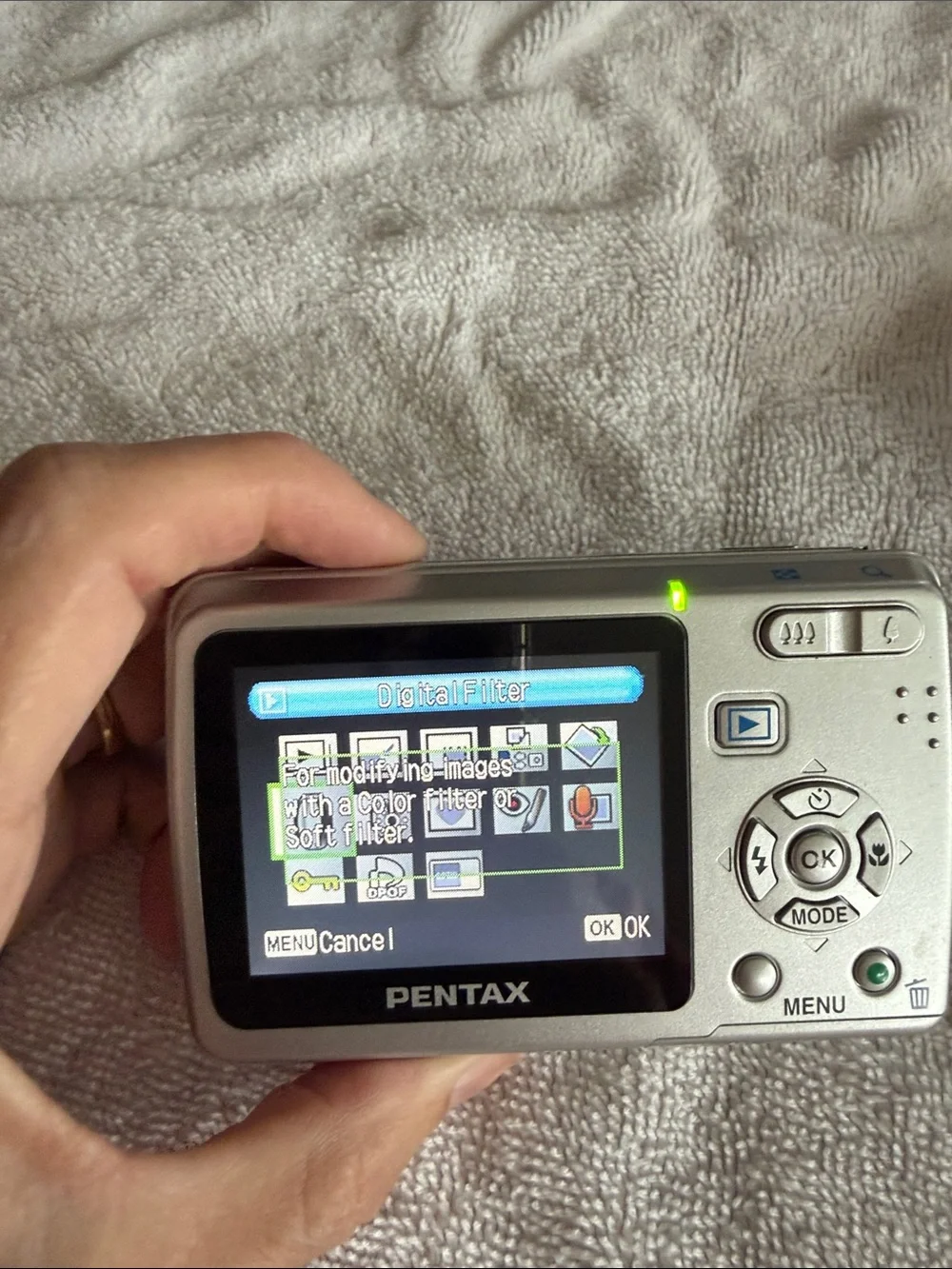 Pentax Silver Compact Point-and-Shoot Digital Camera with case